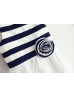 Ivory And Navy Blue Striped Taffeta Flower Girl Dress With Flower